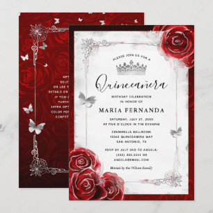 Invitation Quinceanera, une élégante quincaine d'argent et de