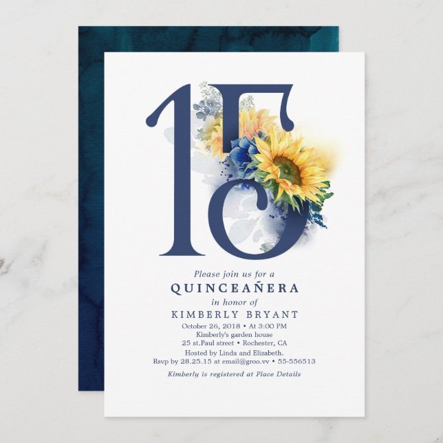 Invitation Quinceanera, une légende de la flore bleue de la m (Devant / Derrière)