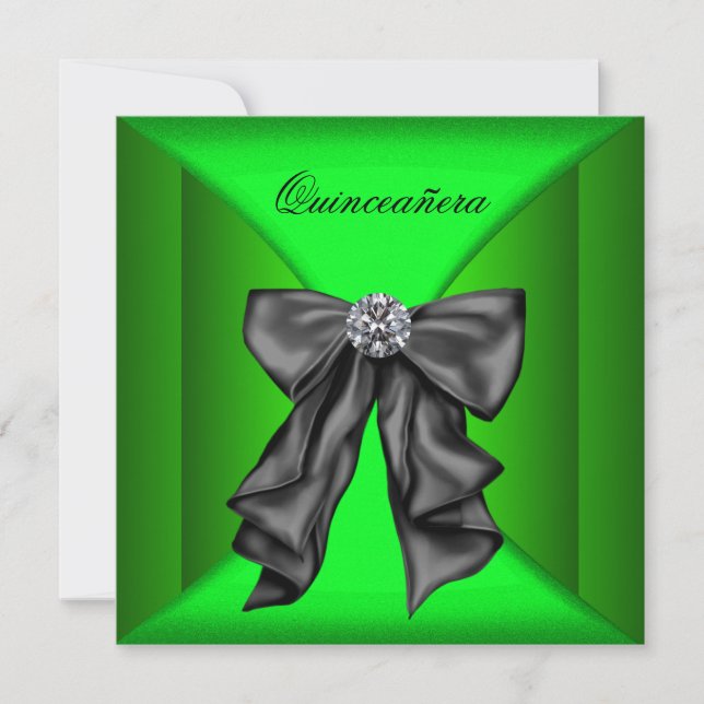 Invitation Quinceanera vert citron vert noir (Devant)