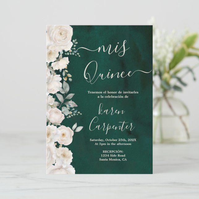 Invitation Quinceanera verte d'Emeraude (Debout devant)