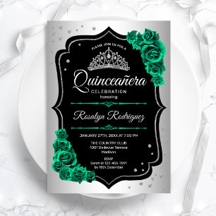 Invitation Quinceanera verte noire en argent
