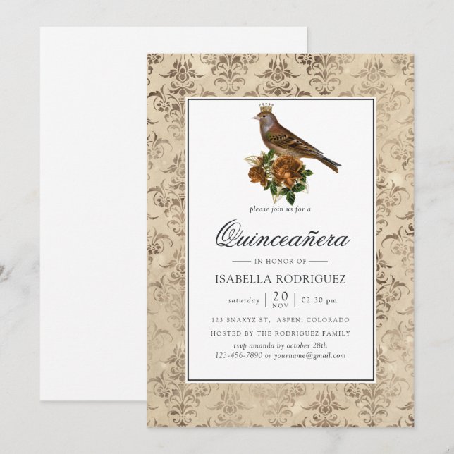 Invitation Quinceañera vintage (Devant / Derrière)