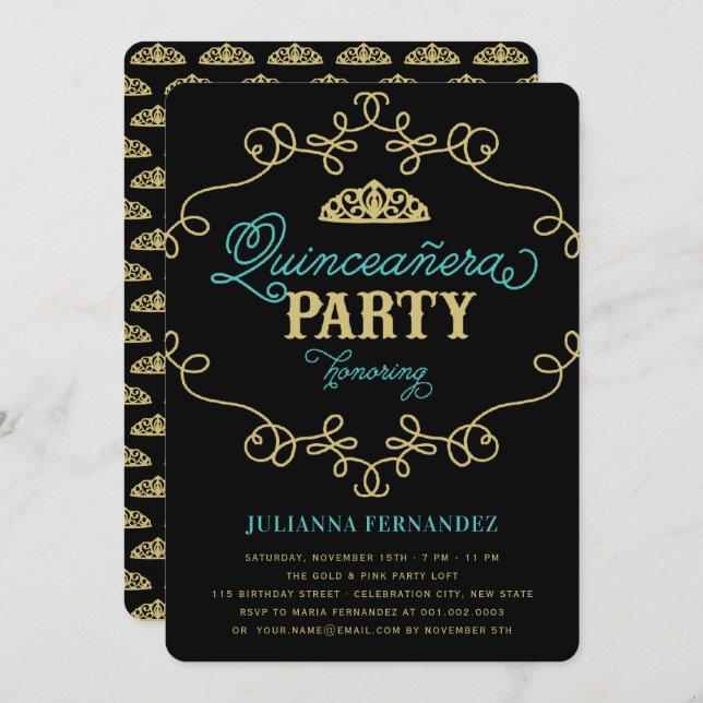 Invitation Quinceanera vintage Chic Flourissant (Devant / Derrière)