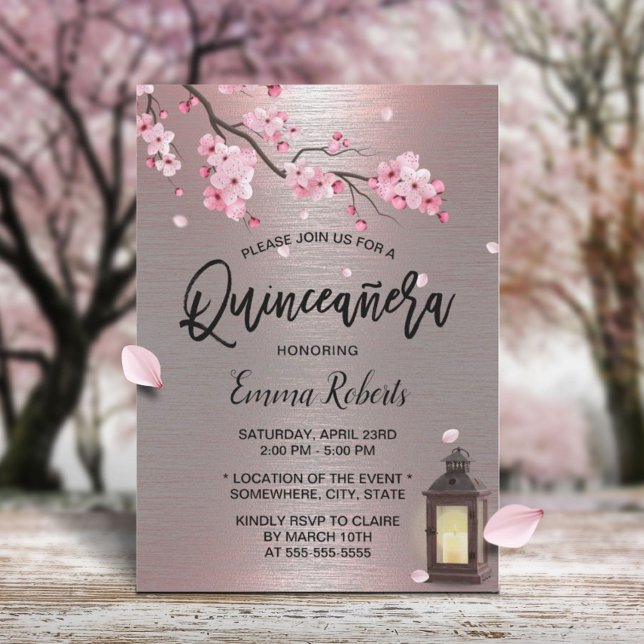 Invitation Quinceanera vintage de fleurs de cerisier (Créateur téléchargé)