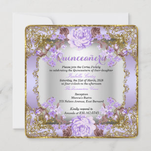 Invitation Quinceanera Vintage Floral Lavande Violet