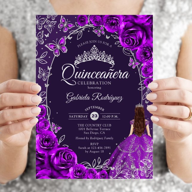 Invitation Quinceanera Violet Argent (Créateur téléchargé)