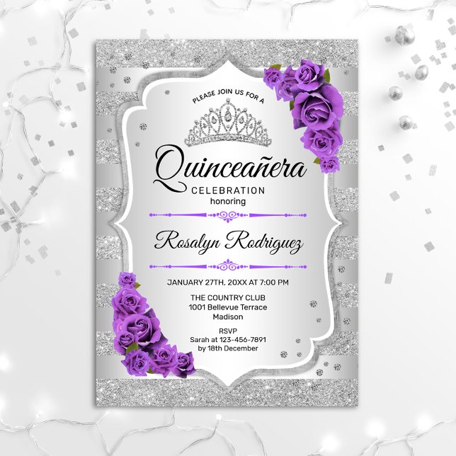 Invitation Quinceanera violet argenté (Créateur téléchargé)