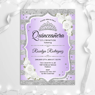 Invitation Quinceanera violet argenté