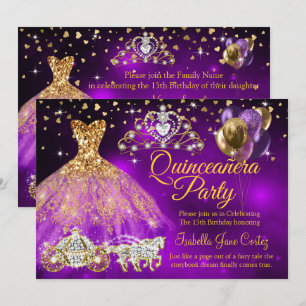 Invitation Quinceanera Violet Balloons Robe Tiara Carrie