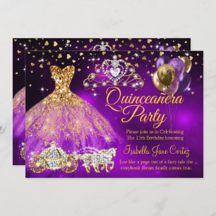 Invitation Quinceanera Violet Balloons Robe Tiara Carrie