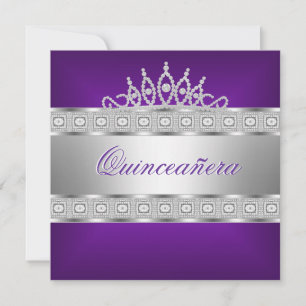 Invitation Quinceanera Violet Bijou Argent 15e Anniversaire