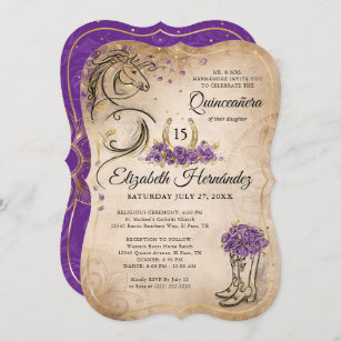 Invitation Quinceañera violet or Rustique Horse Anniversaire
