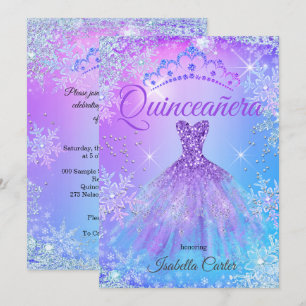 Invitation Quinceanera Violet Rose Bleu Pays des merveilles d