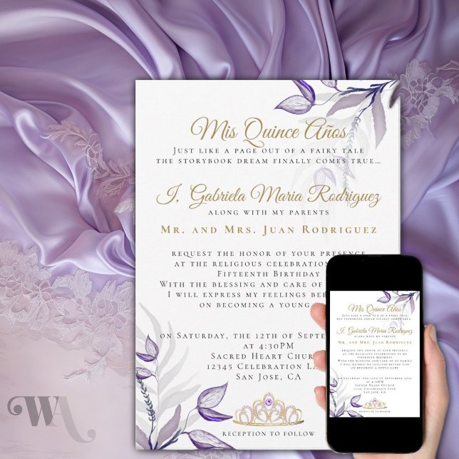 Invitation Quinceañera Violette  Mes Quinze Ans (Créateur téléchargé)
