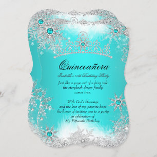 Invitation Quinceanera Winter Wonderland Aqua White Snow