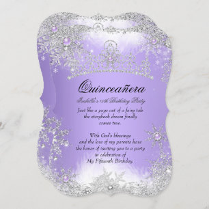 Invitation Quinceanera Winter Wonderland Lilac Purple Neige