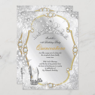 Invitation Quinceanera Winter Wonderland Snowflake Gold White
