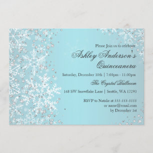 Invitation Quinceanera Winter Wonderland Sparkel Snowflakes