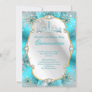 Invitation Quinceanera Winter Wonderland Turquoise Gold Silve