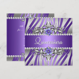 Invitation Quinceañera Zèbre Perle Violette Argent