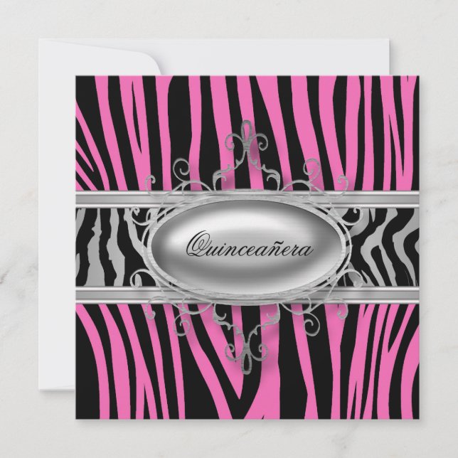Invitation Quinceanera Zèbre Rose (Devant)