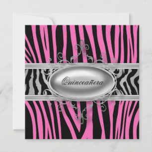 Invitation Quinceanera Zèbre Rose