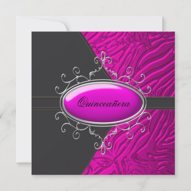 Invitation Quinceanera Zèbre Rose Chaud (Devant)