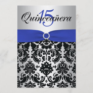 Invitation Quincénanera noir d'argent gris-bleu