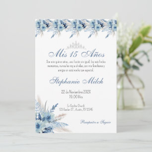 Invitation Quincenera en espagnol bleu floral