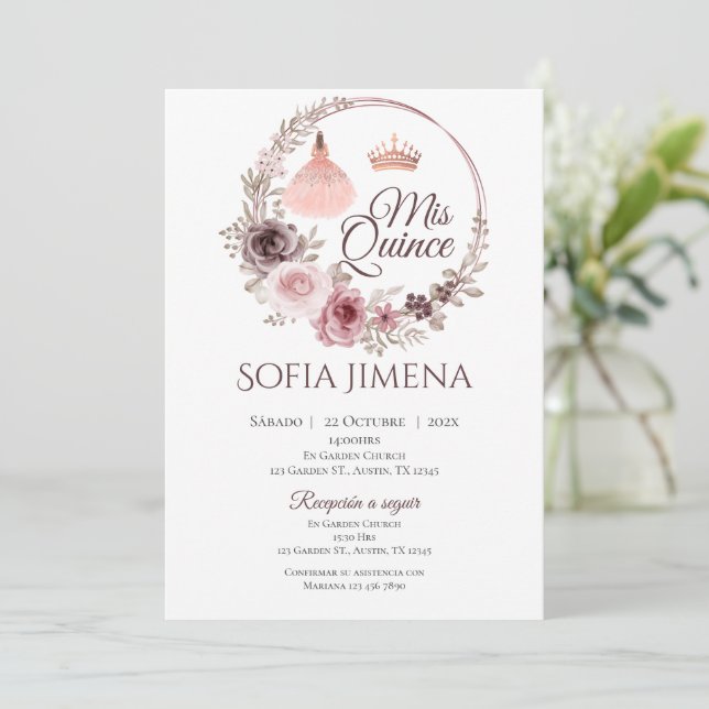 Invitation Quincenera en espagnol Boho (Debout devant)
