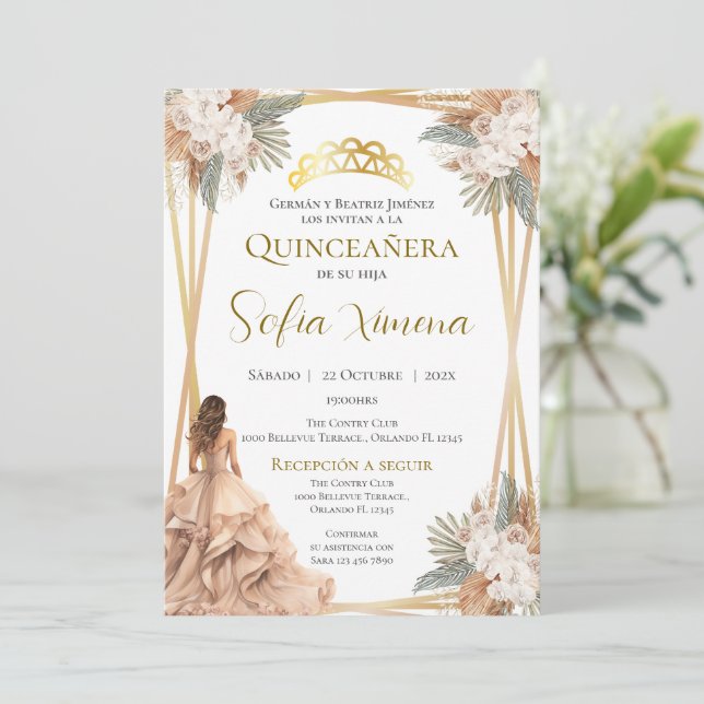 Invitation Quincenera en espagnol Boho (Debout devant)