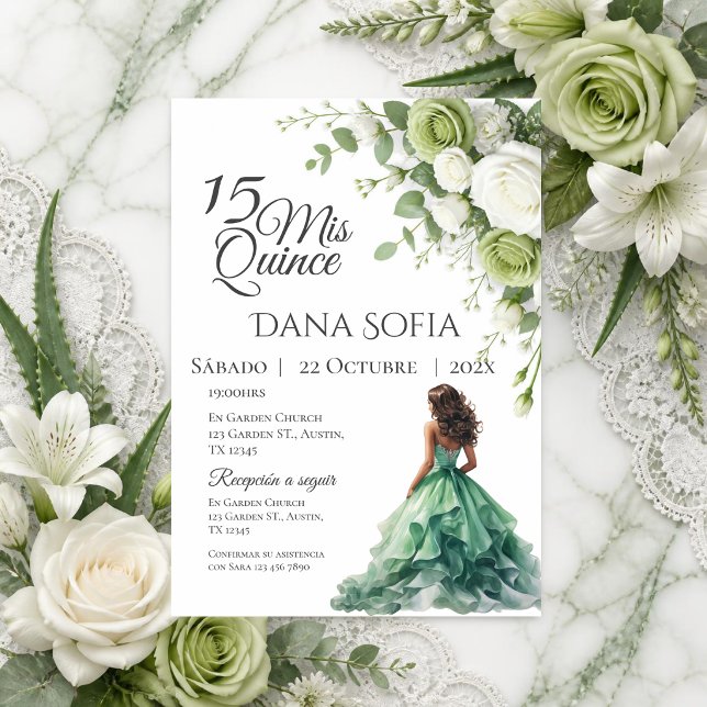 Invitation Quincenera Florale de Verdure en Espagnol (Créateur téléchargé)
