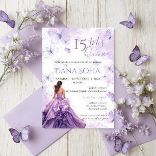Invitation Quincenera Florale Violette Espagnol