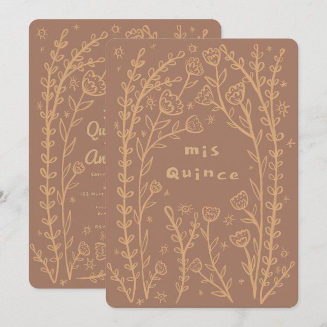 Invitation Quineañera 15e Anniversaire Whimsical Floral Vines (Devant / Derrière)
