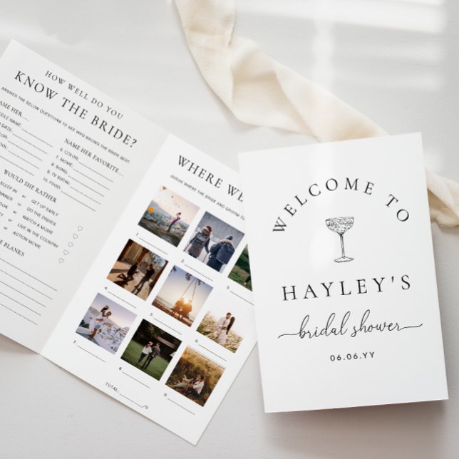 Invitation Quinn Script Bridal Shower Game and Menu Booklet (Créateur téléchargé)