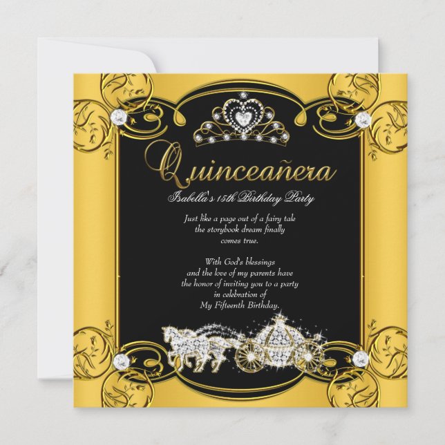 Invitation Quinze Ans Anniversaire de Contes de Fées Jaune No (Devant)