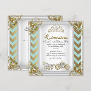 Invitation Quinze ans Anniversaire de Contes de Fées Mint Or 
