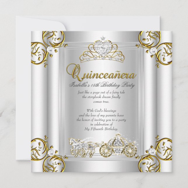 Invitation Quinze ans Anniversaire de Contes de Fées Or Argen (Devant)