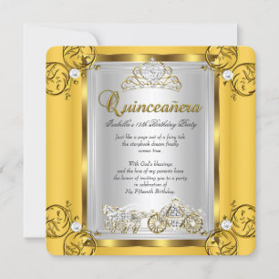 Invitation Quinze Ans Anniversaire de Contes de Fées Or Jaune