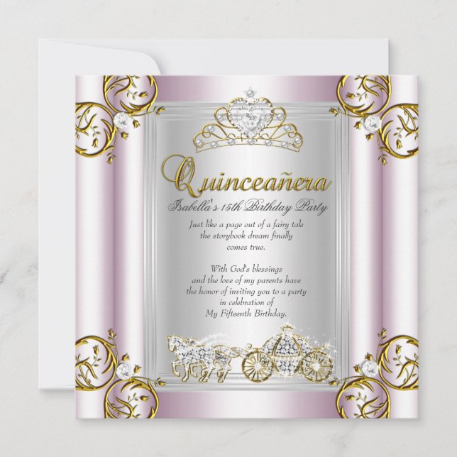 Invitation Quinze Ans Contes de Fées Anniversaire Rose Pâle (Devant)