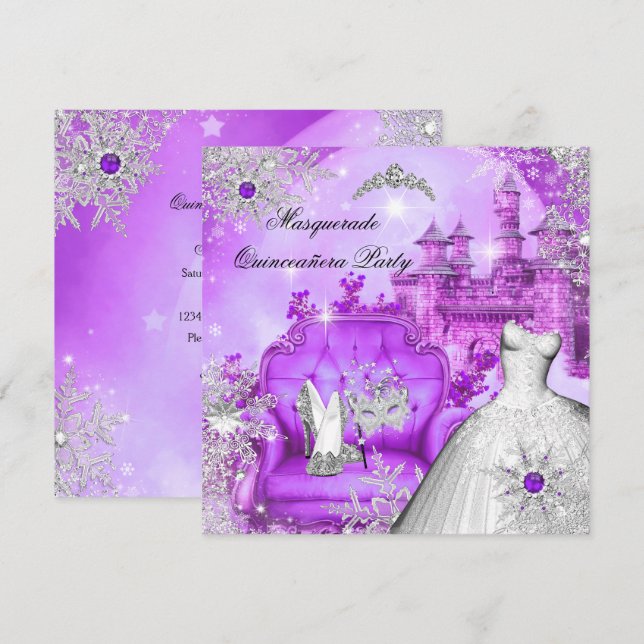 Invitation Quinze ans de la Princesse Magique Mascarade Viole (Devant / Derrière)