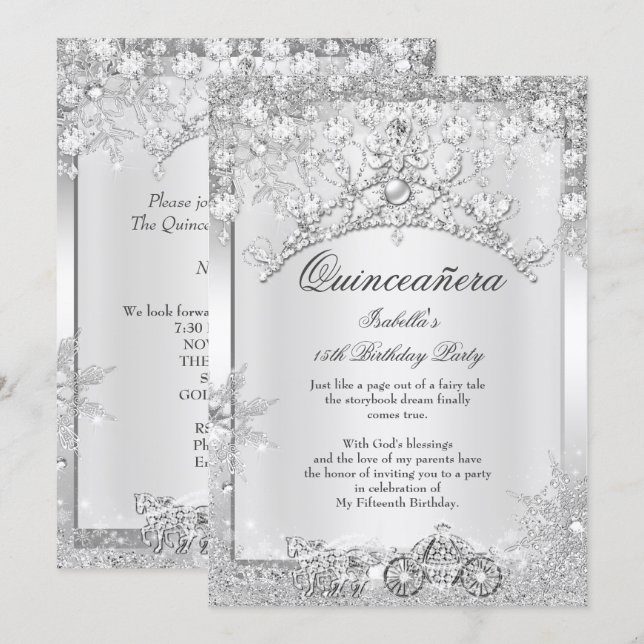 Invitation Quinze ans d'hiver Carrosse Cristal d'Argent (Devant / Derrière)