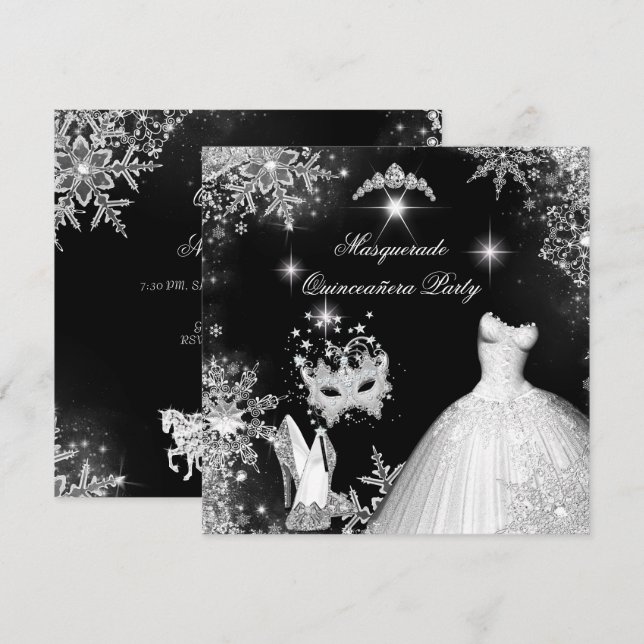 Invitation Quinze Ans Mascarade Princesse Magique (Devant / Derrière)