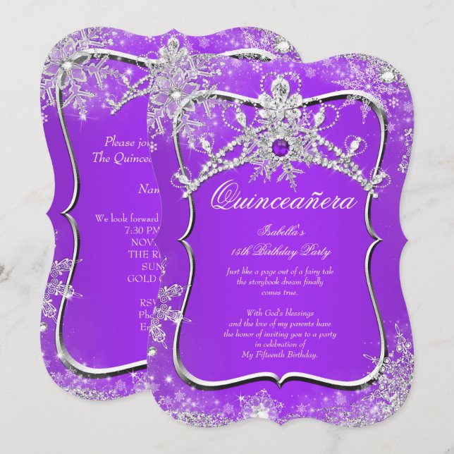 Invitation Quinze ans, Purple, Hiver Merveilleux (Devant / Derrière)