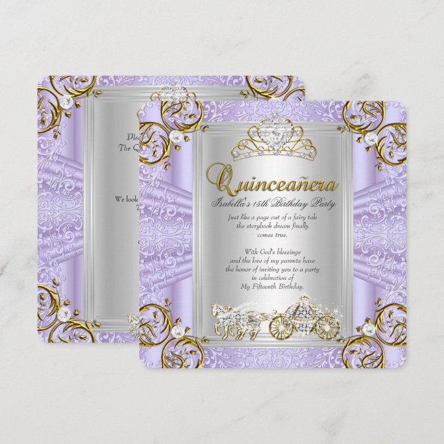 Invitation Quinze ans - Quinceañera Conte de Fées Lavande (Devant / Derrière)