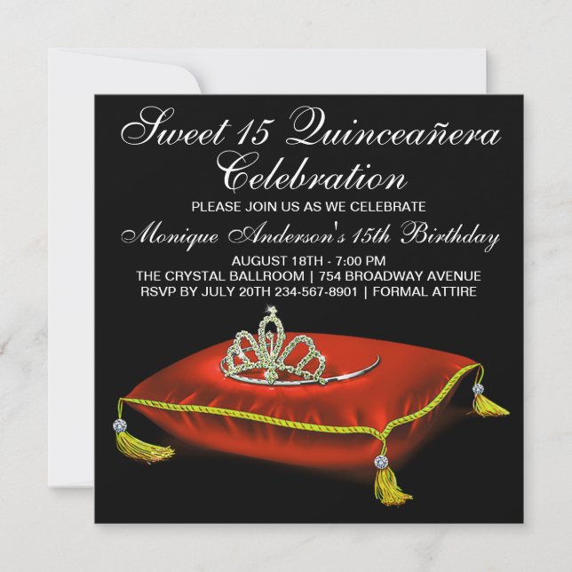 Invitation Quinze ans Rouge Noir Or (Devant)