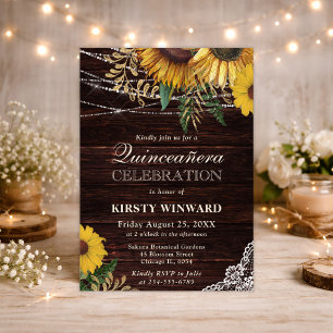 Invitation Quinze ans rustique avec tournesol et guirlandes l