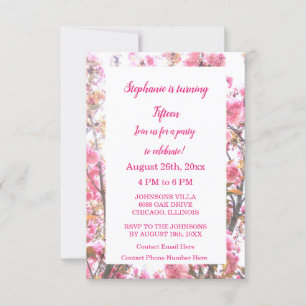 Invitation Quinzième anniversaire Cerise rose Floral Quincean