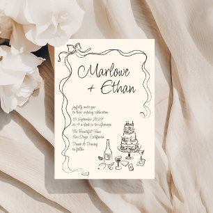Invitation Quirky Bow Mariage manuscrit