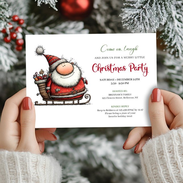 Invitation Quirky Cartoon Santa Claus Festive Party Invites (Quirky Cartoon Santa Claus Festive Party Invite)